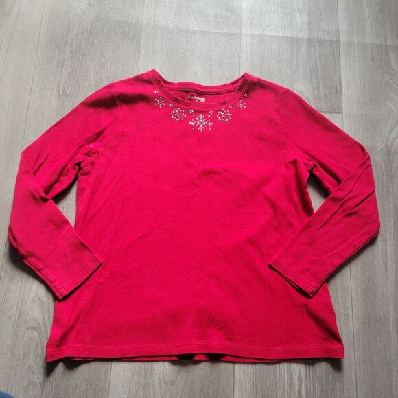 Studio Works Petite R S Red Long Sleeve Top With Rhinestone Embellishments - Picture 2 of 4